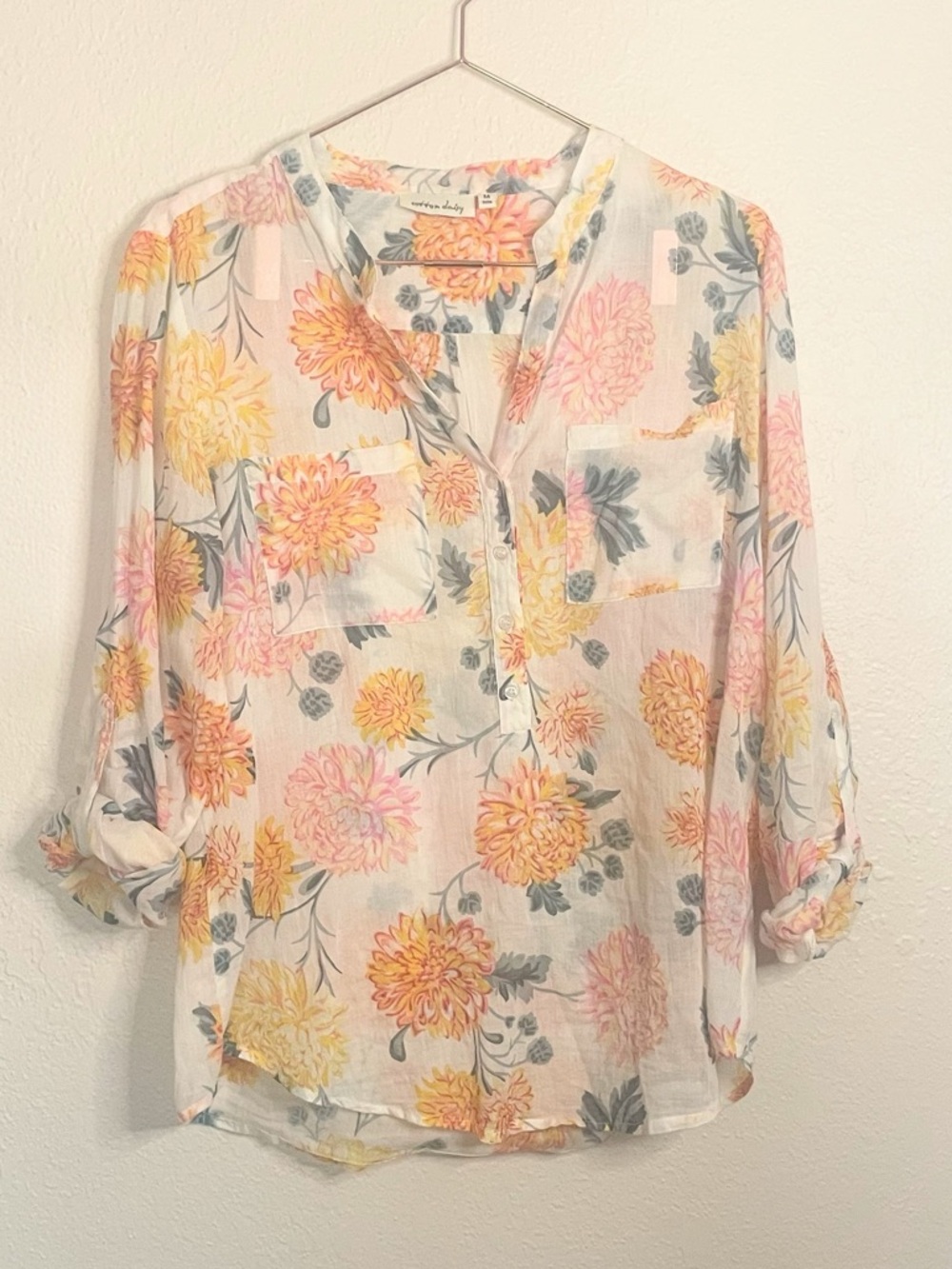 Cotton Daisy Floral Blouse M Cottagecore Boho Top